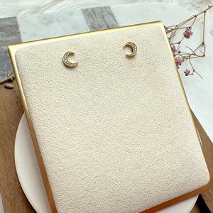 Cute Small Sparkly Gold Moon Stud Earrings | 14k Gold Plated Sterling Siver